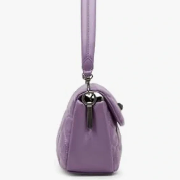 Betsey Johnson Lavender Quilted Heart Crossbody Bag with Silver Heart Clasp - Picture 10 of 10